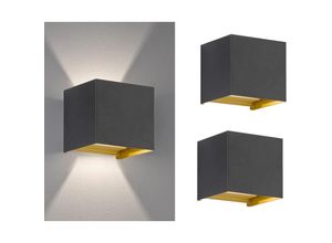 4260768176799 - Meinewunschleuchte - led Außenwandleuchte 2er set Schwarz Gold mit Up and Down Licht - 10cm breit