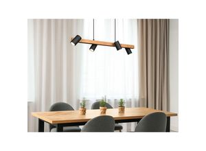 4260768177208 - Meinewunschleuchte - led Balken Pendelleuchte 4 flammig Schwarz mit Holzbalken Breite 80cm