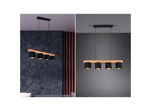 4260768178953 - Meinewunschleuchte - led Holzbalken Pendelleuchte 4 Stoff Lampenschirme Schwarz Gold