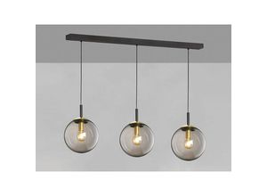 4260768179721 - Meinewunschleuchte - led Pendelleuchte 3flammig Rauchglas Schwarz mit Messing - 115cm lang