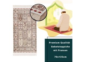 4260768333444 - Teppich Gebetsteppich 70x125cm Läufer Seccade Islam Namaz mit Fransen Weich Beige