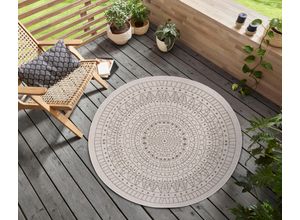 4260770247609 - Teppich Porto Wendeteppich Teppiche Gr Ø 140 cm 5 mm 1 St weiß (linen white) Esszimmerteppiche In-& Outdoor Wetterfest Balkon Garten Wohnzimmer Wasserfest