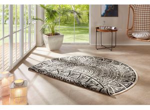 4260770249856 - Teppich FREUNDIN HOME COLLECTION Lilja Teppiche Gr Ø 240 cm 5 mm 1 St schwarz (schwarz creme) Esszimmerteppiche In-& Outdoor Wendeteppich Wetterfest Balkon Garten Wohnzimmer
