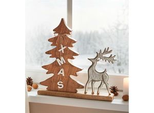 4260772020217 - Dekoleidenschaft - Dekofigur Tanne & Hirsch xmas aus Mango Holz und Aluminium Weihnachtsdeko Weihnachtsschmuck