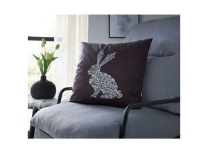 4260772022686 - Dekoleidenschaft - Kissenhülle Hase 45x45 cm in schwarz mit geometrischem Hasenmotiv Rückseite weiß Kissenbezug Zierkissenbezug