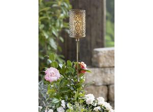 4260772023980 - Dekoleidenschaft - Gartenstecker Ornament aus Metall in gold   braun mit Windlichtglas 100 cm hoch Dekostecker Kerzenhalter Gartendeko für Draußen