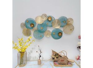 4260772025700 - Dekoleidenschaft - 3D Wandbild Lotus aus Metall in gold   türkis 125x60 cm Wanddeko Wandschmuck