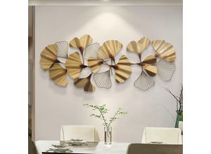 4260772025717 - Dekoleidenschaft - 3D Wandbild Ginkgo aus Metall in gold 132x60 cm Wanddeko Wandschmuck