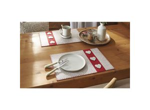 4260772026370 - Dekoleidenschaft - 2x Platzmatte Herzen aus Filz in beige   rot 45x30 cm Platzset Tischset