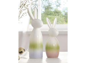 4260772027643 - 2x Dekofigur Hase Pastell aus Porzellan glänzend 14 + 17 cm hoch Osterdeko Osterhase Figurenset