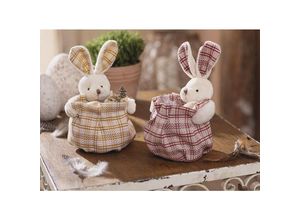 4260772027759 - 2x Dekofigur Hase Säckchen in Beige rot   gelb kariert 18 cm hoch Osterdeko Osterhase zum Befüllen