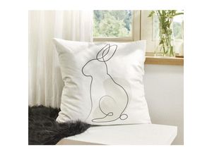 4260772027926 - Dekoleidenschaft - Kissenhülle Hase Modern 45x45 cm weiß kuschelweiche Samtoptik Osterkissen-Bezug Kissenbezug Zierkissenbezug