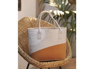 4260772028244 - Dekoleidenschaft - Tasche Beige aus Filz bedruckt große Einkaufstasche Filztasche Shopper Tragetasche