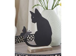 4260772028305 - Dekoleidenschaft - Dekofigur Katze mit Schmetterling aus Metall matt schwarz 21 cm hoch Metallfigur Metalldeko