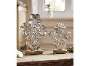 4260772028497 - 2x Dekofigur Blume Silber aus Aluminium mit Antik Finish Tischdeko Dekoblume