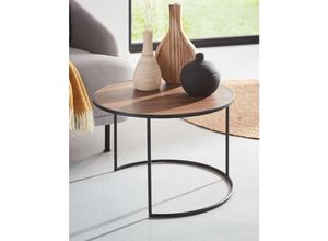 4260772028589 - Dekoleidenschaft - Beistelltisch Modern rund ø 57 cm Tischplatte furniert in Holz Optik Gestell aus Metall schwarz Couchtisch Sofatisch