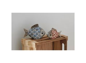 4260772029012 - 2x Dekofigur Fisch aus Holz maritime Deko bunt 7 + 9 cm hoch Dekofische Figur Fischfigur