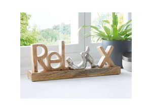 4260772029050 - Dekoleidenschaft - Schriftzug Relax aus Mangoholz & Aluminium 32 cm breit Deko Aufsteller Holzbuchstaben