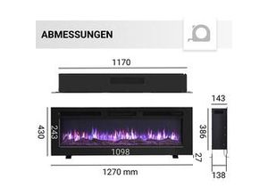 4262354949510 - Balderia Elektrokamin schwarz Leif 50 1000 1800 Watt 43 x 127 cm