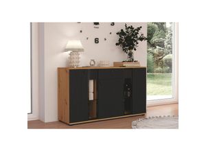 4262354975953 - Küchen Preisbombe - Kommode Salsa 2 Lamellenoptik Anbauwand Wohnwand Sideboard mdf Schwarz + Artisan