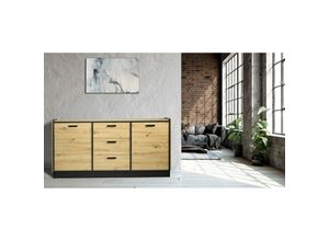 4262354976028 - Küchen Preisbombe - Kommode Karia 180 cm Anbauwand Schrankwand Esszimmer Sideboard Artisan + Schwarz