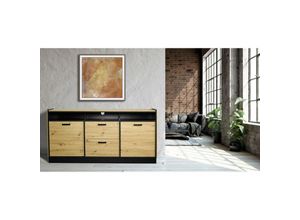 4262354976035 - Küchen Preisbombe - Kommode Karia 180 cm Anbauwand Schrankwand Esszimmer Sideboard Artisan + Schwarz