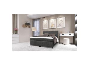 4262354976301 - Boxspringbett Paxos Cordstoff Graphite 140x200 Hotelbett Bonellfederkern Bett