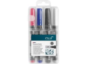 4262357551642 - Classic Permanent Marker 4er Set 520 04 Rundspitze schwarz rot blau weiß - Pica