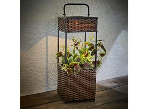 4262371530043 - Spetebo - Solar led Rattan Blumensäule braun - 50 cm - Beleuchteter Blumentopf Ständer mit Griff