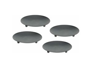 4262371530418 - Metall Kerzenteller schwarz 12 cm - 4er Set   groß - Kerzenhalter für Stumpenkerzen und Kugelkerzen