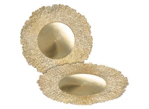 4262371531088 - Spetebo - Kunststoff Teller gold 33 cm - 2er Set - Deko Kerzenteller Geschenk Tablett rund