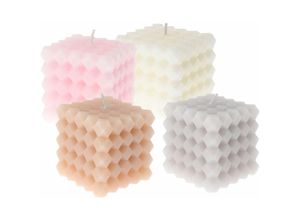 4262371531149 - Spetebo - Echtwachs Würfelkerze 4er Set - 6 x 6 cm - Wabenkerze in Pastellfarben - Deko Advents Kerze eckig im Waben Design