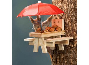 4262371531347 - Spetebo - Eichhörnchen Futterstation picknick mit Schirm - 21 x 18 cm - Futterhaus aus Holz zum Hängen