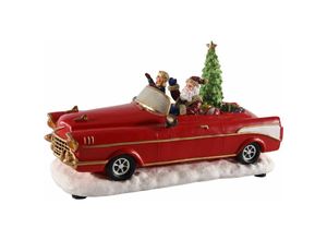 4262371531712 - Spetebo - led Weihnachts Szene Weihnachtsmann im Oldtimer rot - 25 cm   Batterie - Tisch Deko mit Sound Bewegung und bunter Beleuchtung