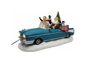 4262371531729 - LED Weihnachts Szene Weihnachtsmann im Oldtimer blau - 38 cm   Netzteil - Tisch Deko mit Sound Bewegung und bunter Beleuchtung