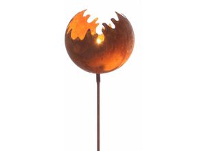 4262371532641 - Spetebo - Metall Gartenstecker Naturrost Feuerball - 98 x ø 15 cm   groß - Rost Windlicht mit Erdspieß