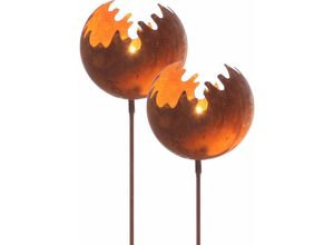 4262371532658 - Spetebo - Metall Gartenstecker Naturrost Feuerball - 2er Set   groß - Rost Windlicht mit Erdspieß ca 98 x ø 15 cm