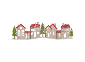 4262371533532 - Deko Häuserzeile aus Holz klappbar 60 x 16 cm - bunt - Weihnachtsstadt Silhouette zur Tischdekoration - Weihnachtsdeko Tischdeko für Weihnachten