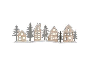 4262371533549 - Spetebo - Deko Häuserzeile aus Holz klappbar 60 x 16 cm - grau   gold - Weihnachtsstadt Silhouette zur Tischdekoration - Weihnachtsdeko Tischdeko für