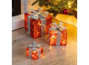 4262371533853 - Led Geschenkboxen mit Timer 3er Set - rot   grau - Weihnachts Dekoboxen warm weiß beleuchtet - Weihnachten Advent Winter Christbaum Deko Beleuchtung