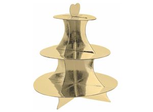 4262371534416 - Spetebo - Karton Etagere 34 x 30 cm mit 3 Ablagen - gold - Servierplatte mit Herz Tragegriff - Dessert Muffin Kuchen Platte Papp Ständer