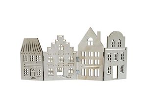 4262371534843 - Deko Häuserzeile aus Holz natur - 52 x 24 cm - Weihnachtsdorf Silhouette klappbar - Weihnachtsdeko Tischdeko für Weihnachten Weihnachtsstadt Skyline