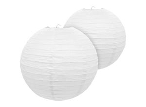 4262371535512 - Papier Lampion in weiß zum Hängen - 2er Set in 25 cm - Deko Papierlaterne rund - Lampenschirm Papierlampe gerippt Deko für Garten Party Hochzeit