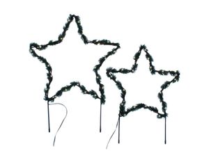 4262371535659 - Led Gartenstecker Stern mit Timer 2er Set - 53   44 cm - Deko Weihnachtssterne mit Erdspieß - Garten Stecker mit Kunst Tanne Batterie betrieben