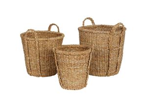 4262371536472 - Seegras Aufbewahrungskorb mit Griffen im 3er Set - 40   35   30 cm - Mehrzweck Korb Set ineinander stapelbar - Korbset aus robusten Naturfasern Deko