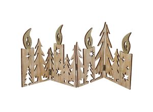 4262371537202 - Deko Weihnachts Silhouette aus Holz klappbar 60 x 23 cm - natur   gold - Kerzen Tannen Aufsteller zur Tischdekoration - Weihnachtsdeko Tischdeko für