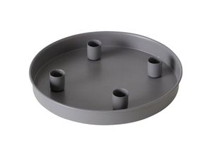 4262371537479 - Magnet Kerzentablett für Stabkerzen 25 cm rund - grau - Metall Kerzenständer mit 4 magnetischen Haltern - Deko Tablett Festtags Advents Kerzen Ständer