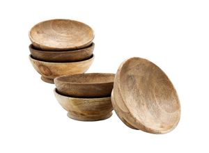 4262371538353 - Mangoholz Schälchen 11 cm rund lebensmittelecht - 6er Set - Holz Snack Schale natur - Echtholz Knabber Servier Deko Schälchen für Nüsse Chips Obst