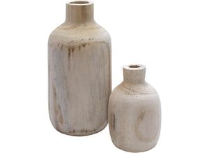 4262371538742 - Holz Blumenvase 2er Set mit bauchiger Form - je 1x 18 cm und 28 cm - Flasche Holzvase naturbelassen - Tischdeko Fensterdeko für Kunstpflanzen und