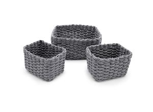 4262371539169 - Deko Aufbewahrungs Körbchen in grau - 3er Set - Rattan Allzweck Flechtkorb aus Papier - Mehrzweck Rattankorb Bad Organizer stapelbar